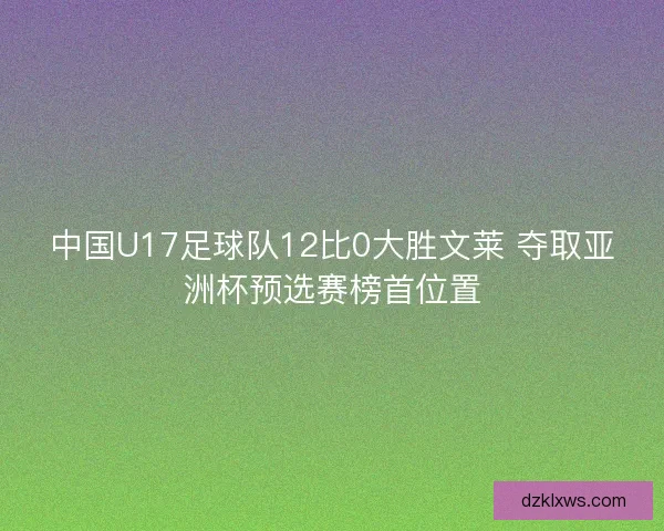 中国U17足球队12比0大胜文莱 夺取亚洲杯预选赛榜首位置